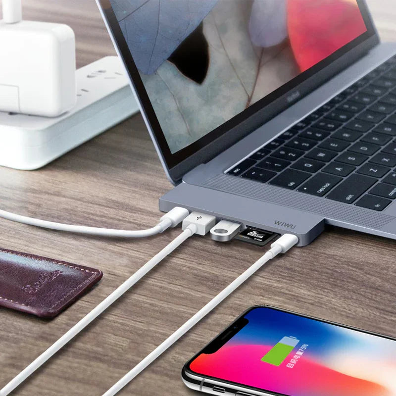 Wiwu Usb Type-C 7 In 1 Hub Aluminum Case For Macbook-T8 - Tashqila Wiwu Usb Type-C 7 In 1 Hub Aluminum Case For Macbook-T8 - Tashqila
